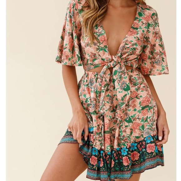SELFIE LESLIE - Suva Tie Knot Bust Boho Floral A-Line Dress - Picture 1 of 16